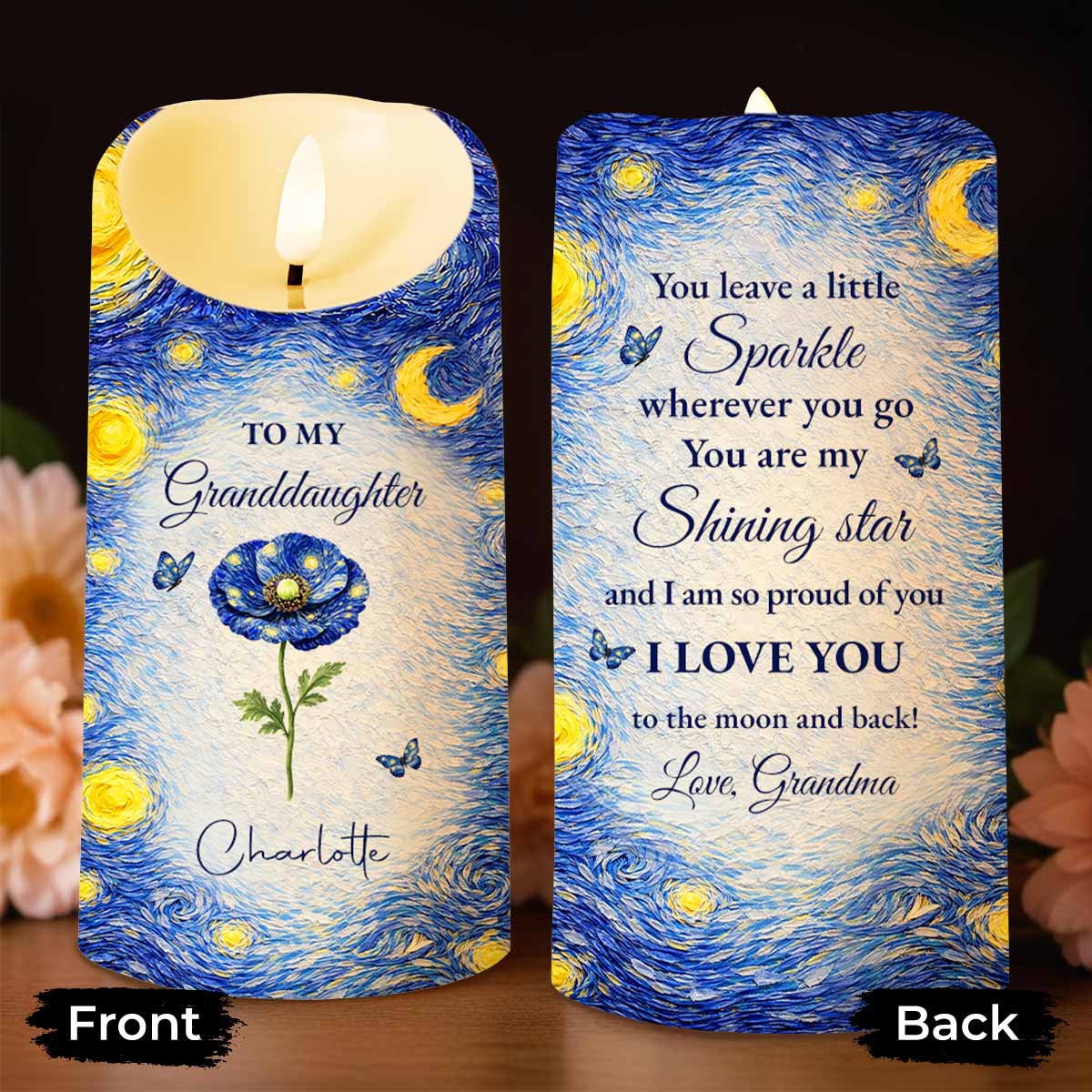 To My Granddaughter You Leave A Little Sparkle Starry Night Flower - Personalized Custom LED Candle - GDT664_LECA