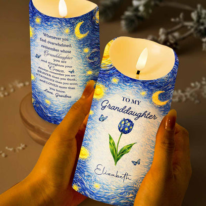To My Granddaughter Straighten Your Crown Birth Month Flower Starry Night - Personalized Custom LED Candle - GDT665_LECA