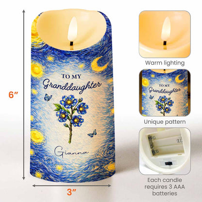 To My Granddaughter Straighten Your Crown Birth Month Flower Starry Night - Personalized Custom LED Candle - GDT665_LECA