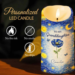 To My Granddaughter Straighten Your Crown Birth Month Flower Starry Night - Personalized Custom LED Candle - GDT665_LECA