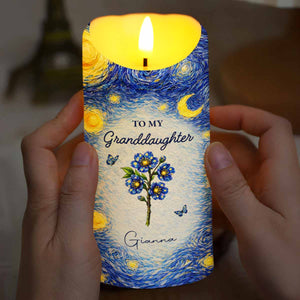 To My Granddaughter Straighten Your Crown Birth Month Flower Starry Night - Personalized Custom LED Candle - GDT665_LECA
