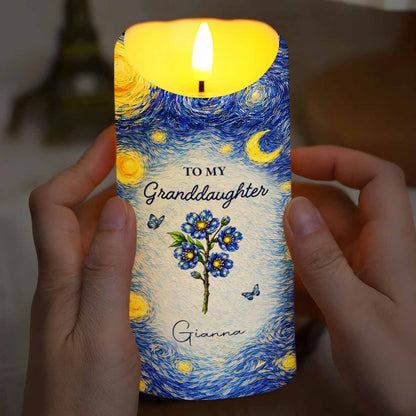To My Granddaughter Straighten Your Crown Birth Month Flower Starry Night - Personalized Custom LED Candle - GDT665_LECA