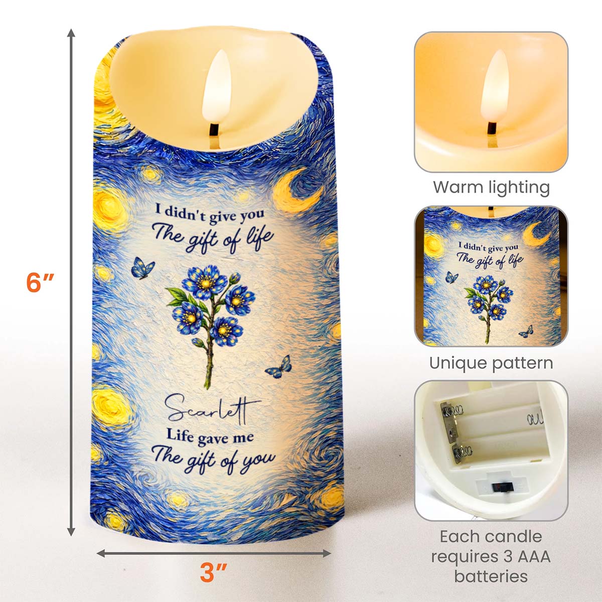 I Didn't Give You The Gift Of Life Blue Flower Starry Sky - Personalized Custom LED Candle - GDT668_LECA