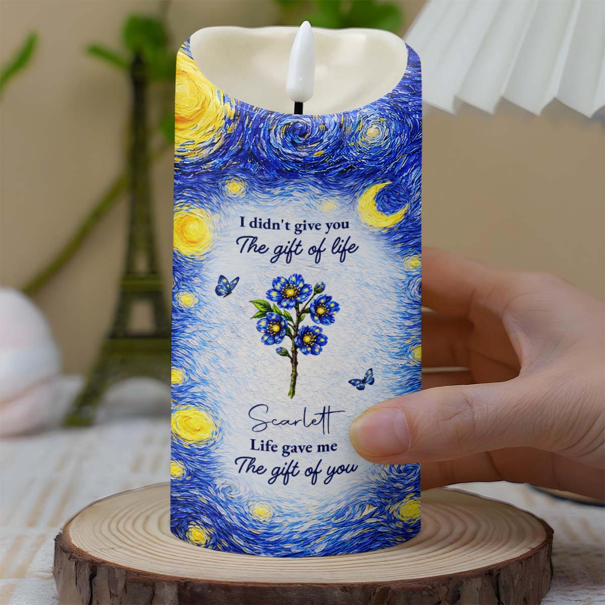 I Didn't Give You The Gift Of Life Blue Flower Starry Sky - Personalized Custom LED Candle - GDT668_LECA