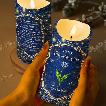 To My Granddaughter Once Upon A Time Blue Flower Starry Night - Personalized Custom LED Candle - GDT669_LECA