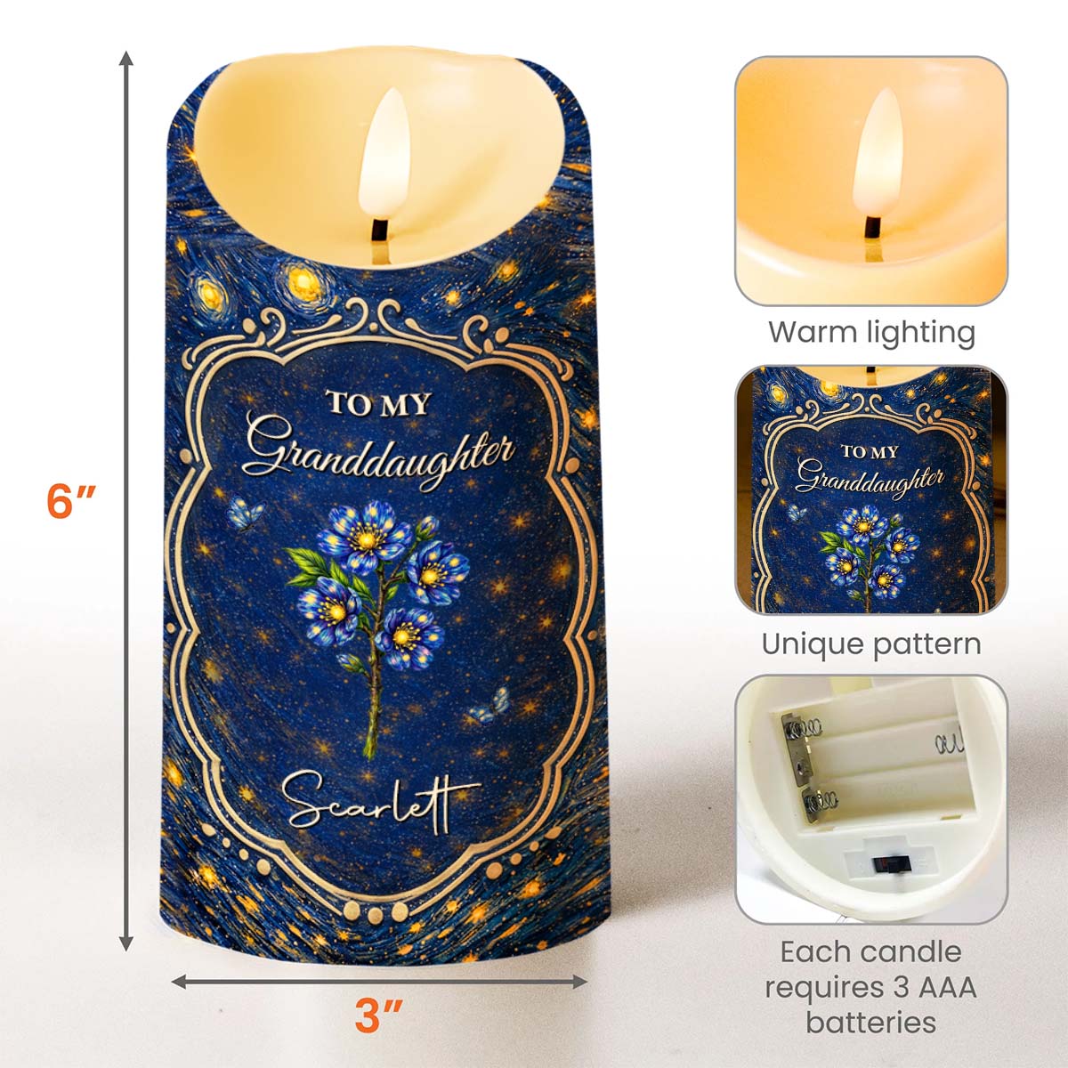 To My Granddaughter Once Upon A Time Blue Flower Starry Night - Personalized Custom LED Candle - GDT669_LECA