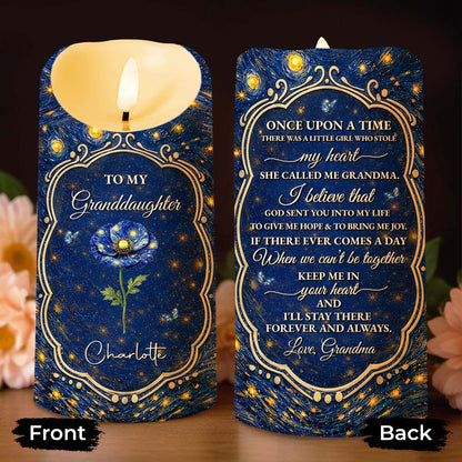 To My Granddaughter Once Upon A Time Blue Flower Starry Night - Personalized Custom LED Candle - GDT669_LECA