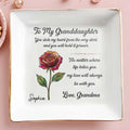 To My Granddaughter You Stole My Heart Rose Flower - Personalized Custom Jewelry Dish, Square Ceramic Dish - GDT671_SCRD