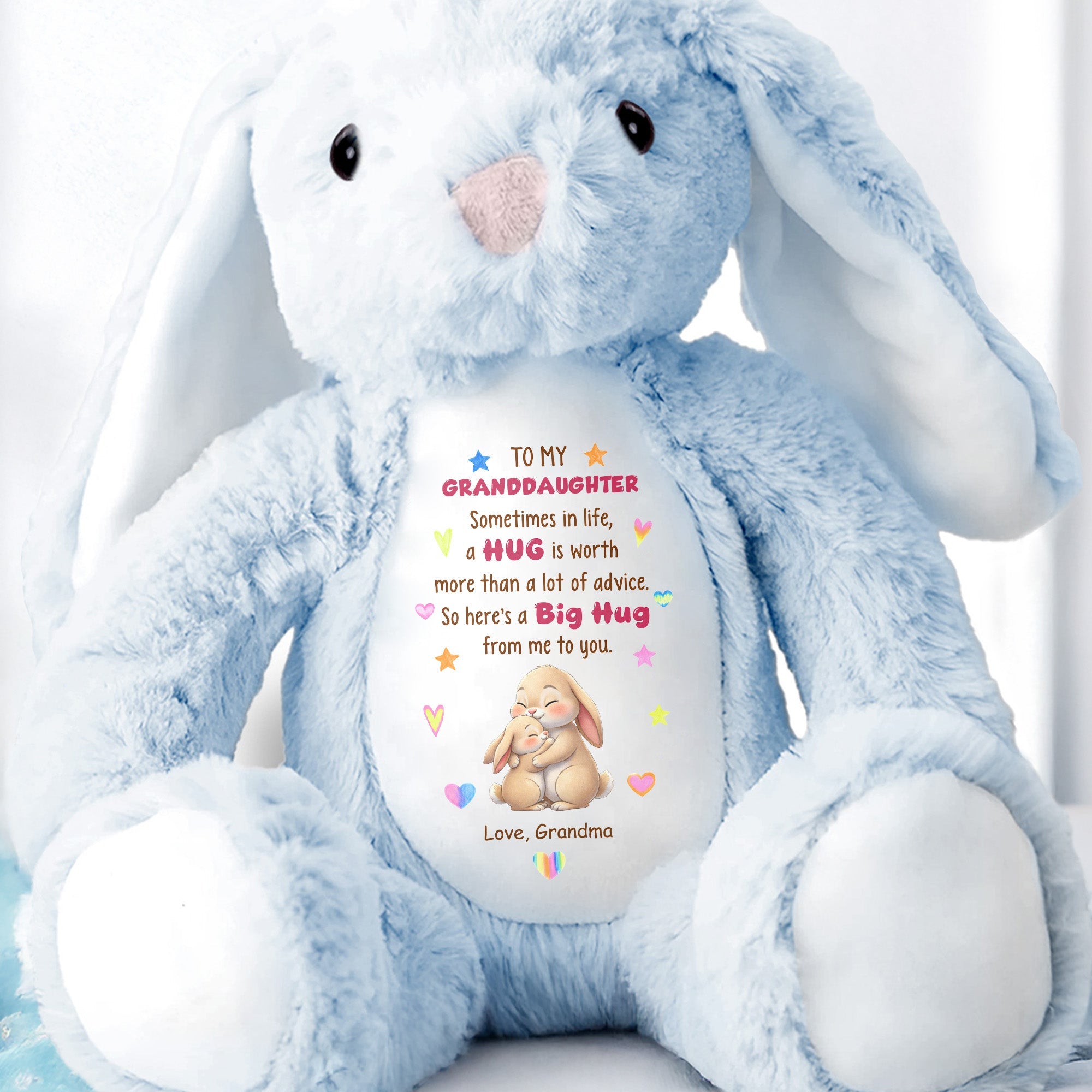 To My Granddaughter A Big Hug With Hugging Bunnies And Hearts - Personalized Stuffed Bunny - GDT672_BUN
