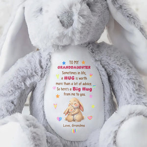 To My Granddaughter A Big Hug With Hugging Bunnies And Hearts - Personalized Stuffed Bunny - GDT672_BUN