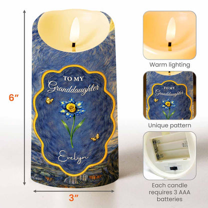 To My Granddaughter Once Upon A Time Blue Flower And Butterflies - Personalized Custom LED Candle - GDT682_LECA