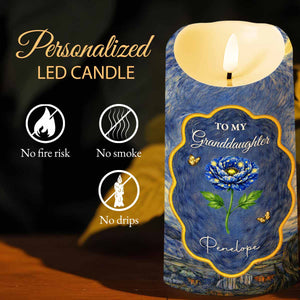 To My Granddaughter Once Upon A Time Blue Flower And Butterflies - Personalized Custom LED Candle - GDT682_LECA