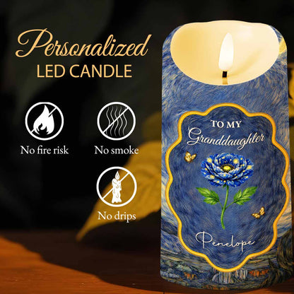 To My Granddaughter Once Upon A Time Blue Flower And Butterflies - Personalized Custom LED Candle - GDT682_LECA