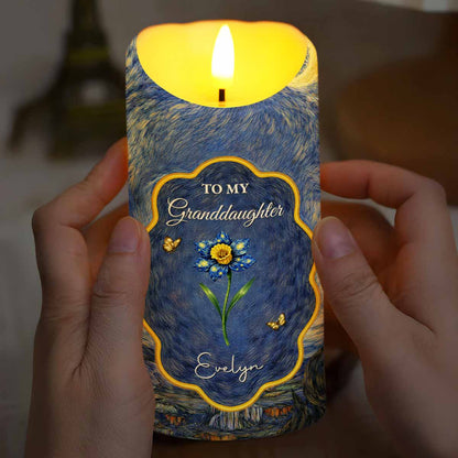 To My Granddaughter Once Upon A Time Blue Flower And Butterflies - Personalized Custom LED Candle - GDT682_LECA