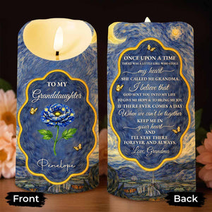 To My Granddaughter Once Upon A Time Blue Flower And Butterflies - Personalized Custom LED Candle - GDT682_LECA