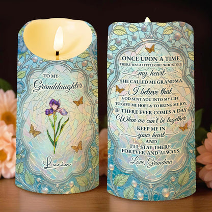 To My Granddaughter Once Upon A Time Birth Month Flower Stained Glass - Personalized Custom LED Candle - GDT686_LECA