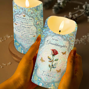To My Granddaughter Once Upon A Time Birth Month Flower Stained Glass - Personalized Custom LED Candle - GDT686_LECA