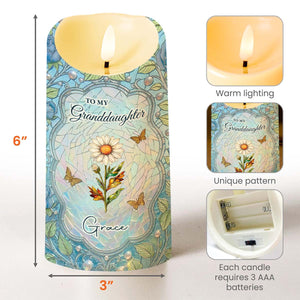 To My Granddaughter Once Upon A Time Birth Month Flower Stained Glass - Personalized Custom LED Candle - GDT686_LECA