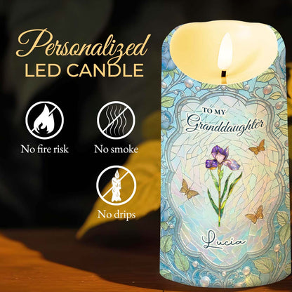 To My Granddaughter Once Upon A Time Birth Month Flower Stained Glass - Personalized Custom LED Candle - GDT686_LECA