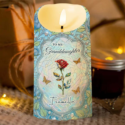 To My Granddaughter Once Upon A Time Birth Month Flower Stained Glass - Personalized Custom LED Candle - GDT686_LECA