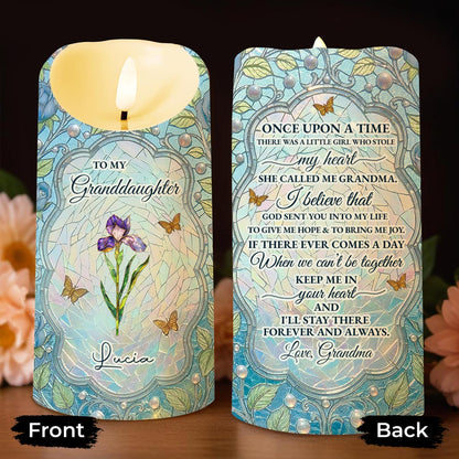To My Granddaughter Once Upon A Time Birth Month Flower Stained Glass - Personalized Custom LED Candle - GDT686_LECA