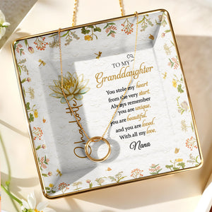 To My Granddaughter You Stole My Heart Birth Month Flower - Personalized Custom Jewelry Dish, Ceramic Dish, Square Shape - GDT687_SCRF