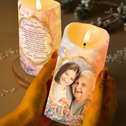 To My Granddaughter Once Upon A Time Photo Upload Butterflies Mushrooms - Personalized Custom LED Candle - GDT688_LECA