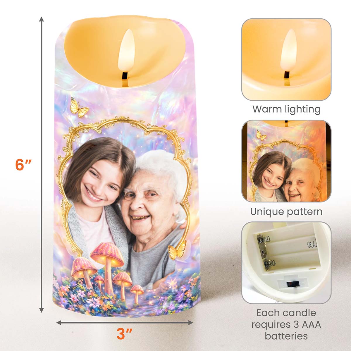 To My Granddaughter Once Upon A Time Photo Upload Butterflies Mushrooms - Personalized Custom LED Candle - GDT688_LECA