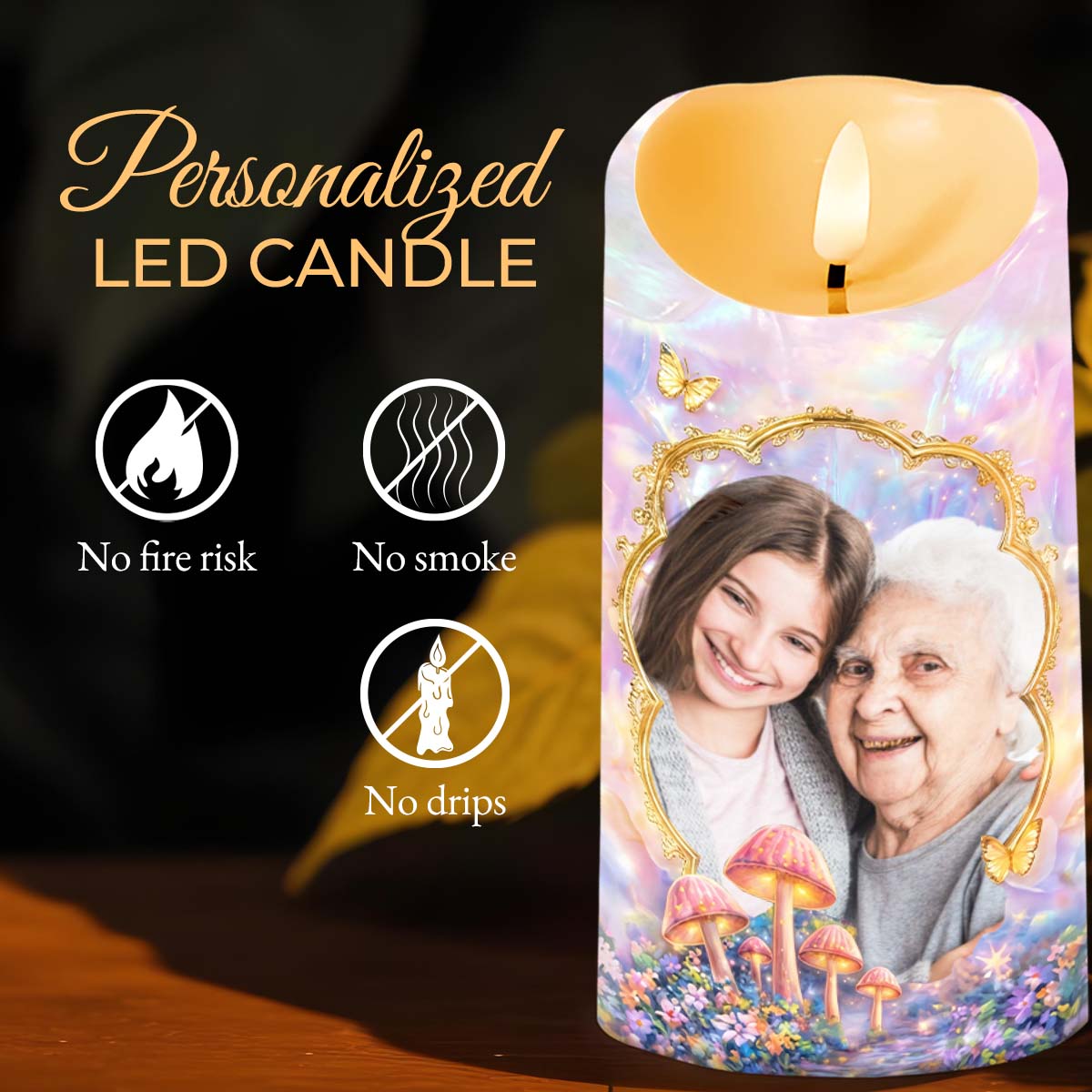 To My Granddaughter Once Upon A Time Photo Upload Butterflies Mushrooms - Personalized Custom LED Candle - GDT688_LECA