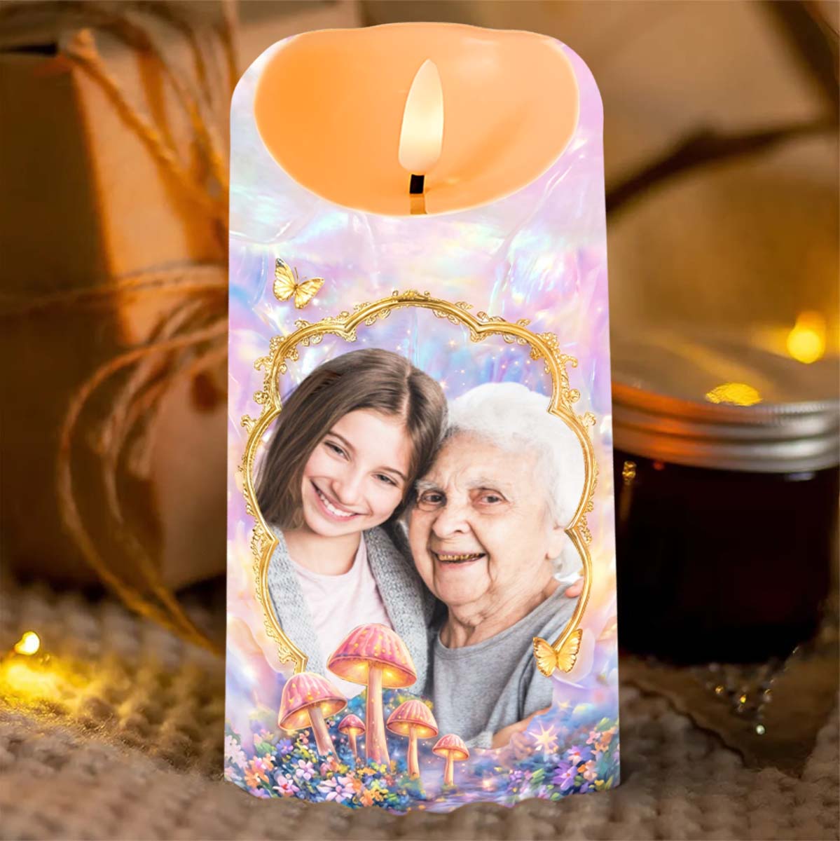 To My Granddaughter Once Upon A Time Photo Upload Butterflies Mushrooms - Personalized Custom LED Candle - GDT688_LECA