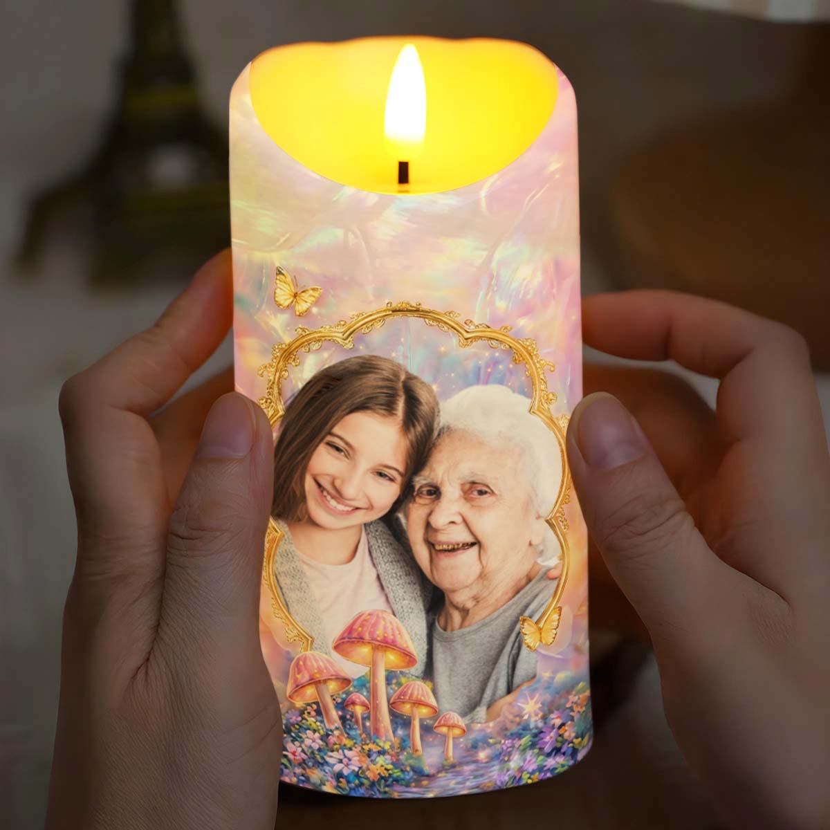 To My Granddaughter Once Upon A Time Photo Upload Butterflies Mushrooms - Personalized Custom LED Candle - GDT688_LECA