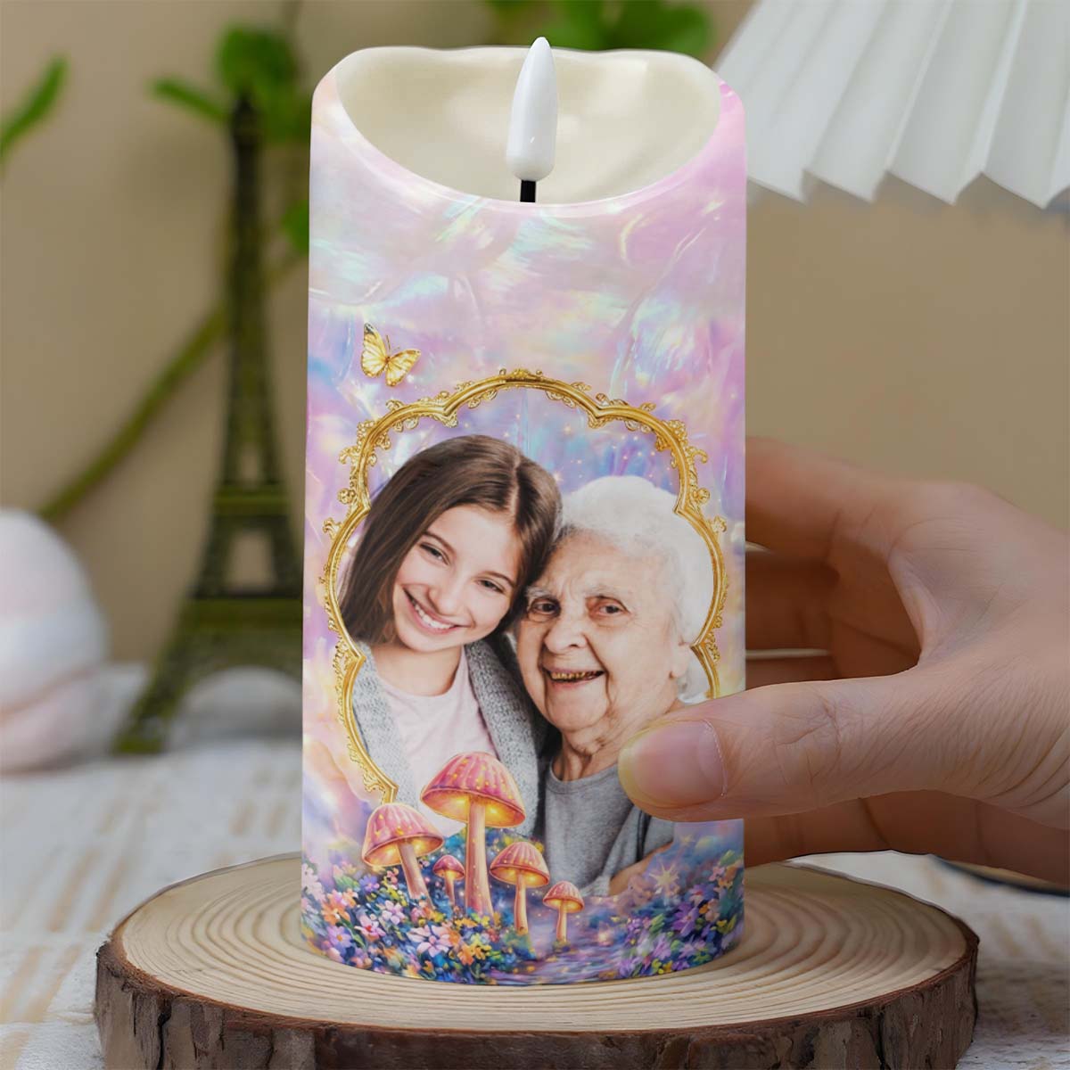 To My Granddaughter Once Upon A Time Photo Upload Butterflies Mushrooms - Personalized Custom LED Candle - GDT688_LECA