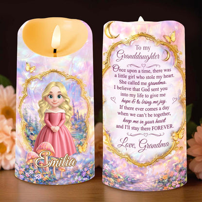 To My Granddaughter Once Upon A Time Princess Art With Castle And Butterflies - Personalized Custom LED Candle - GDT689_LECA