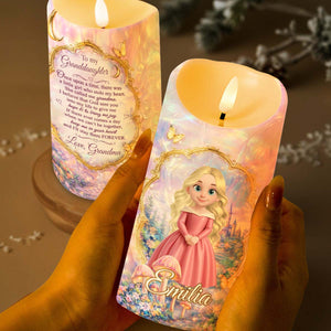 To My Granddaughter Once Upon A Time Princess Art With Castle And Butterflies - Personalized Custom LED Candle - GDT689_LECA