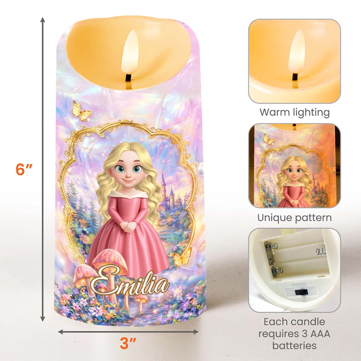 To My Granddaughter Once Upon A Time Princess Art With Castle And Butterflies - Personalized Custom LED Candle - GDT689_LECA