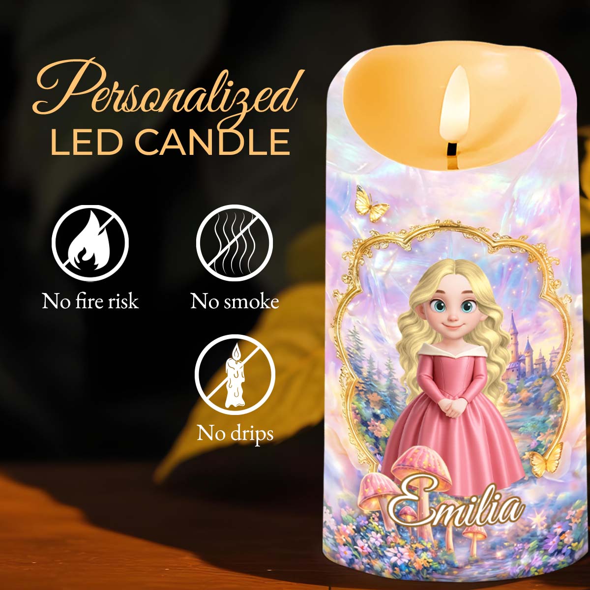To My Granddaughter Once Upon A Time Princess Art With Castle And Butterflies - Personalized Custom LED Candle - GDT689_LECA