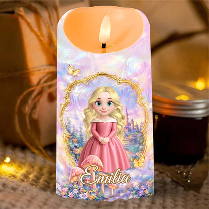 To My Granddaughter Once Upon A Time Princess Art With Castle And Butterflies - Personalized Custom LED Candle - GDT689_LECA