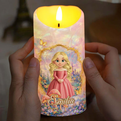 To My Granddaughter Once Upon A Time Princess Art With Castle And Butterflies - Personalized Custom LED Candle - GDT689_LECA