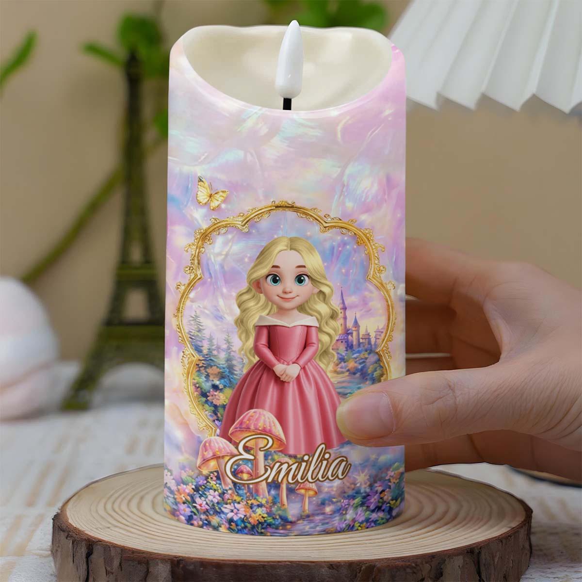 To My Granddaughter Once Upon A Time Princess Art With Castle And Butterflies - Personalized Custom LED Candle - GDT689_LECA