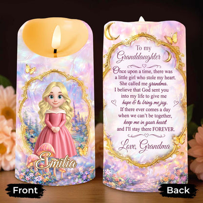 To My Granddaughter Once Upon A Time Princess Art With Castle And Butterflies - Personalized Custom LED Candle - GDT689_LECA