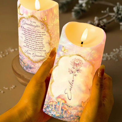 To My Granddaughter Once Upon A Time Birth Month Flowers Butterflies - Personalized Custom LED Candle - GDT690_LECA