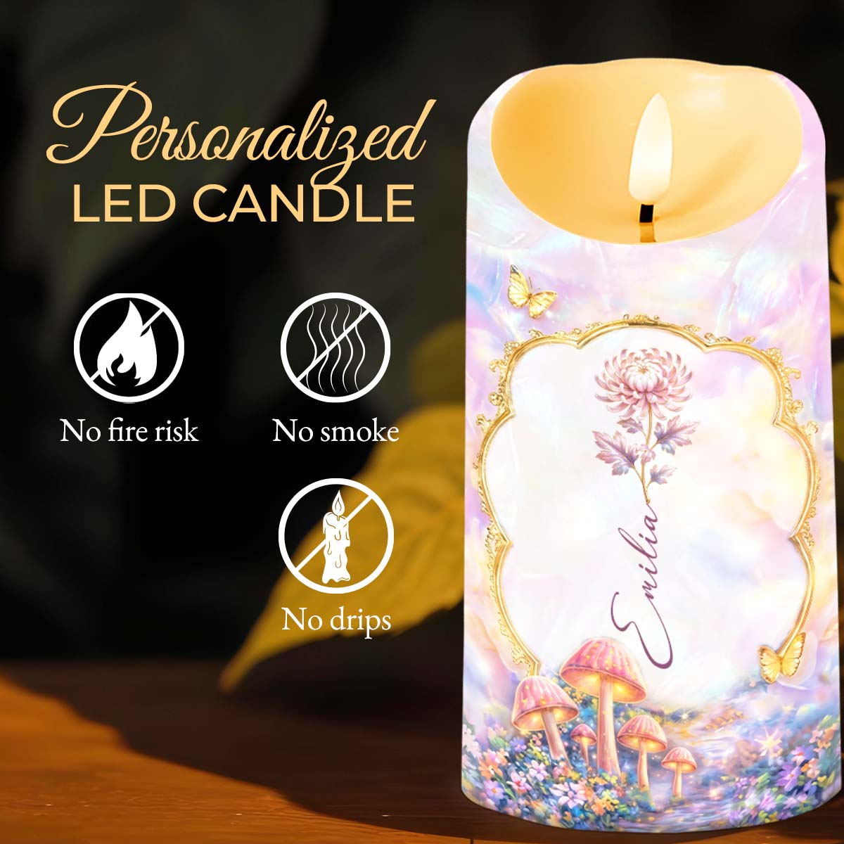 To My Granddaughter Once Upon A Time Birth Month Flowers Butterflies - Personalized Custom LED Candle - GDT690_LECA