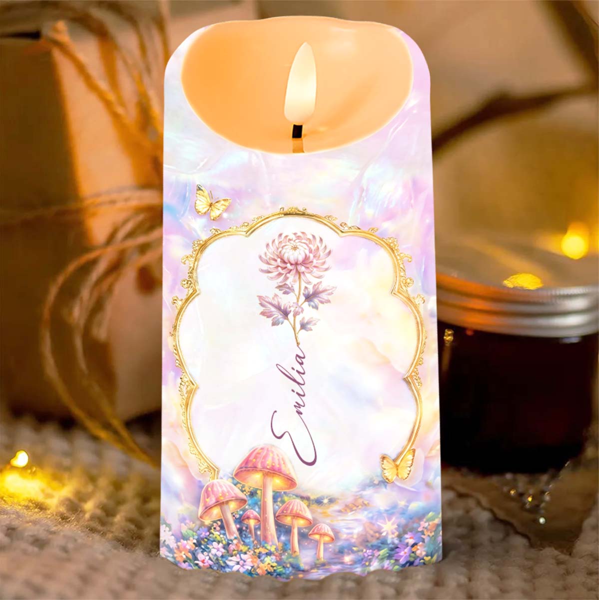 To My Granddaughter Once Upon A Time Birth Month Flowers Butterflies - Personalized Custom LED Candle - GDT690_LECA