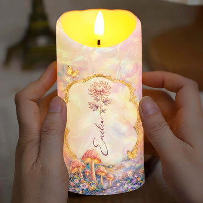 To My Granddaughter Once Upon A Time Birth Month Flowers Butterflies - Personalized Custom LED Candle - GDT690_LECA