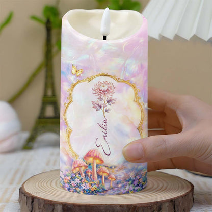 To My Granddaughter Once Upon A Time Birth Month Flowers Butterflies - Personalized Custom LED Candle - GDT690_LECA