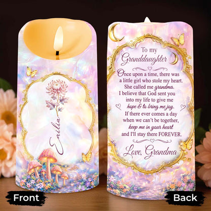 To My Granddaughter Once Upon A Time Birth Month Flowers Butterflies - Personalized Custom LED Candle - GDT690_LECA