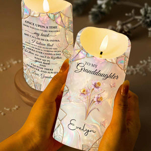 To My Granddaughter Once Upon A Time Birth Month Flower Butterflies - Personalized Custom LED Candle - GDT691_LECA