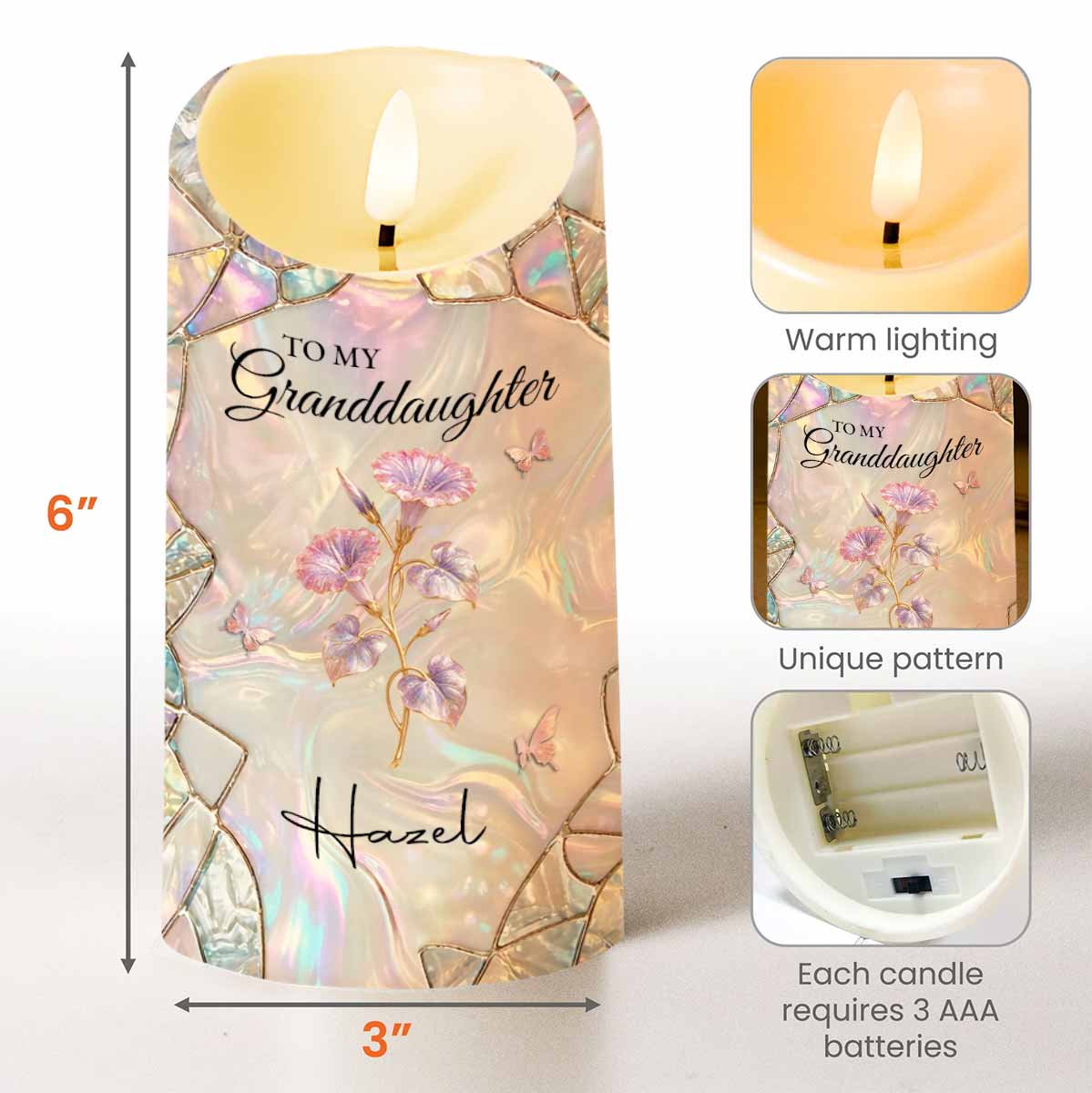 To My Granddaughter Once Upon A Time Birth Month Flower Butterflies - Personalized Custom LED Candle - GDT691_LECA