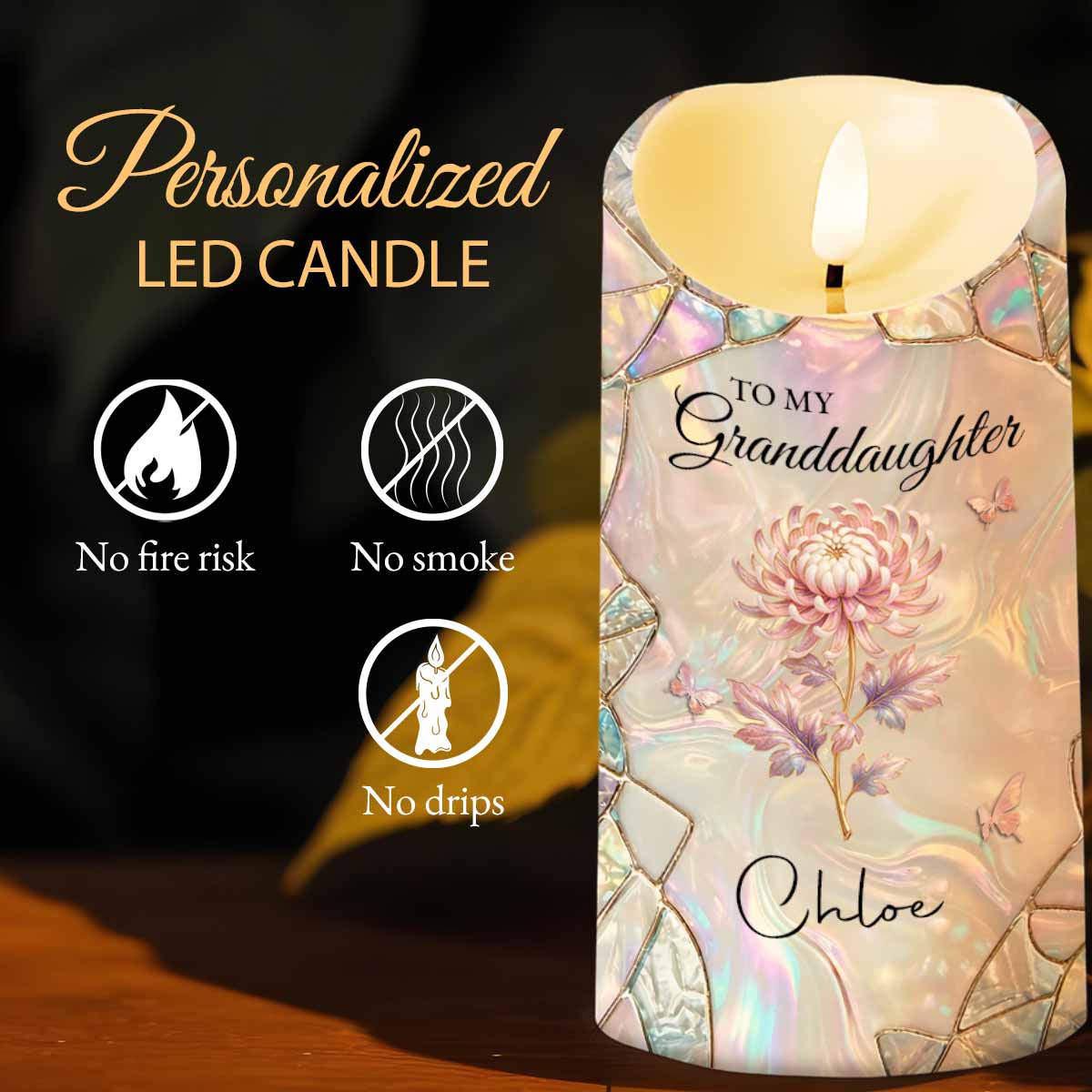 To My Granddaughter Once Upon A Time Birth Month Flower Butterflies - Personalized Custom LED Candle - GDT691_LECA