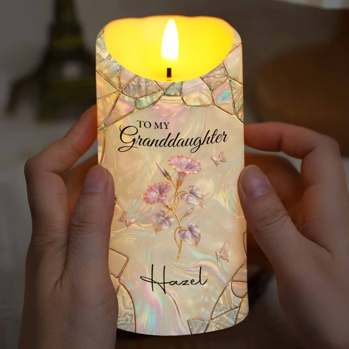 To My Granddaughter Once Upon A Time Birth Month Flower Butterflies - Personalized Custom LED Candle - GDT691_LECA